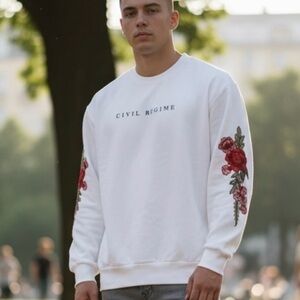 Civil Regime Red Rose Embroidered Crewneck Sweatshirt Adult Size Large  NWOT